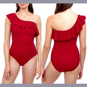 NWT Profile by‎ Gottex [ 12 ] Tutti Ruffle One Shoulder One Piece Swimsuit